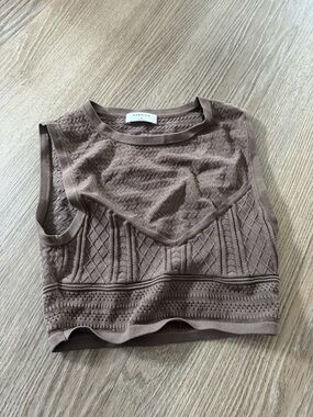 Babaton Taupe Knit Sleeveless Crop Top